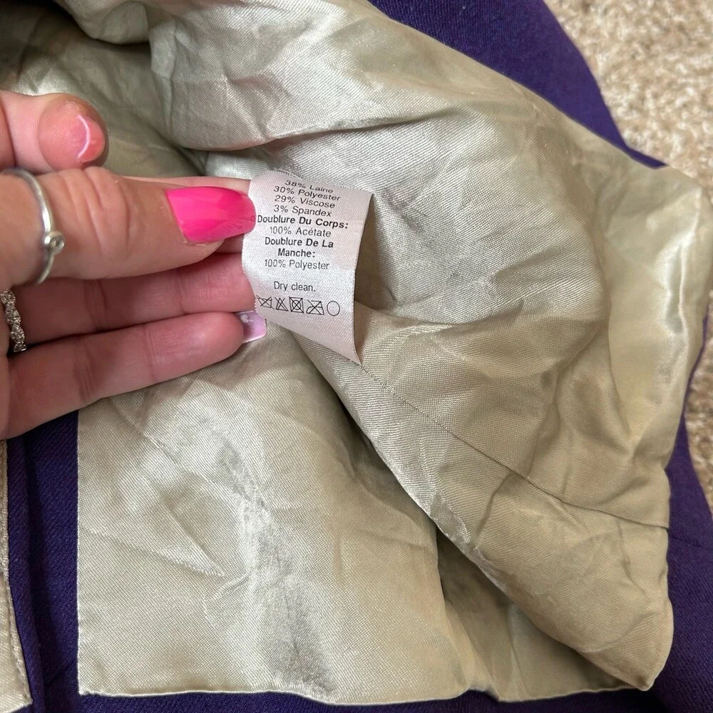 J. Crew blazer school boy jacket purple gold hardware wool blend SZ 0 - Picture 9 of 9